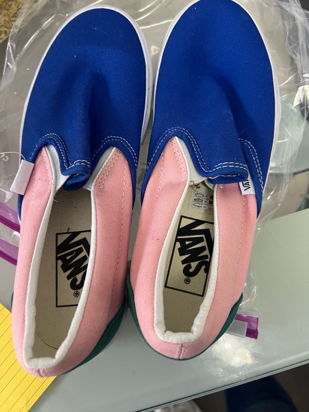 Vans womenSlip-On Colorblock Sneakers - Blue, Pink, Green